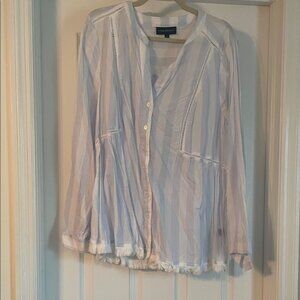 Lane Bryant White and Gray Striped Blouse